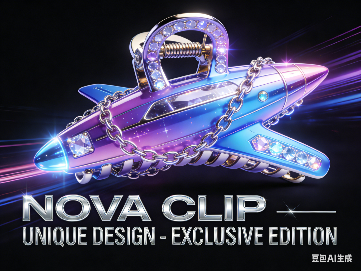 Cyberpunk Nova Aircraft Jaw Clip – Gradient Iridescent Crystal-Chain Exclusive Edition