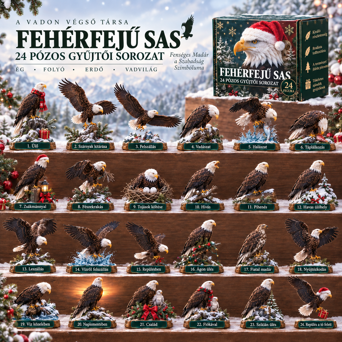 🎄2🎁Karácsonyi meglepetésdoboz – Szerencsés kollekció sorozat, 24 különböző pózzal