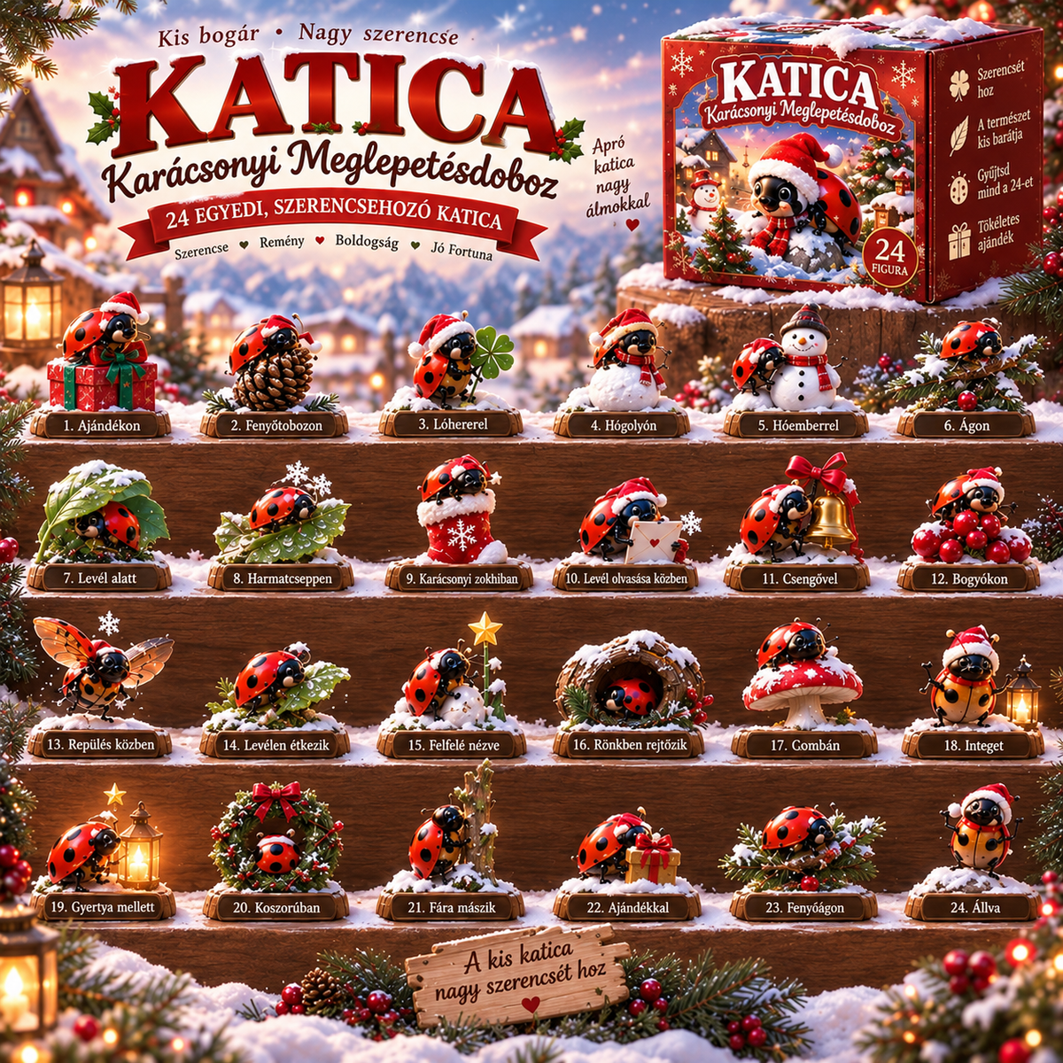 🎄2🎁Karácsonyi meglepetésdoboz – Szerencsés kollekció sorozat, 24 különböző pózzal