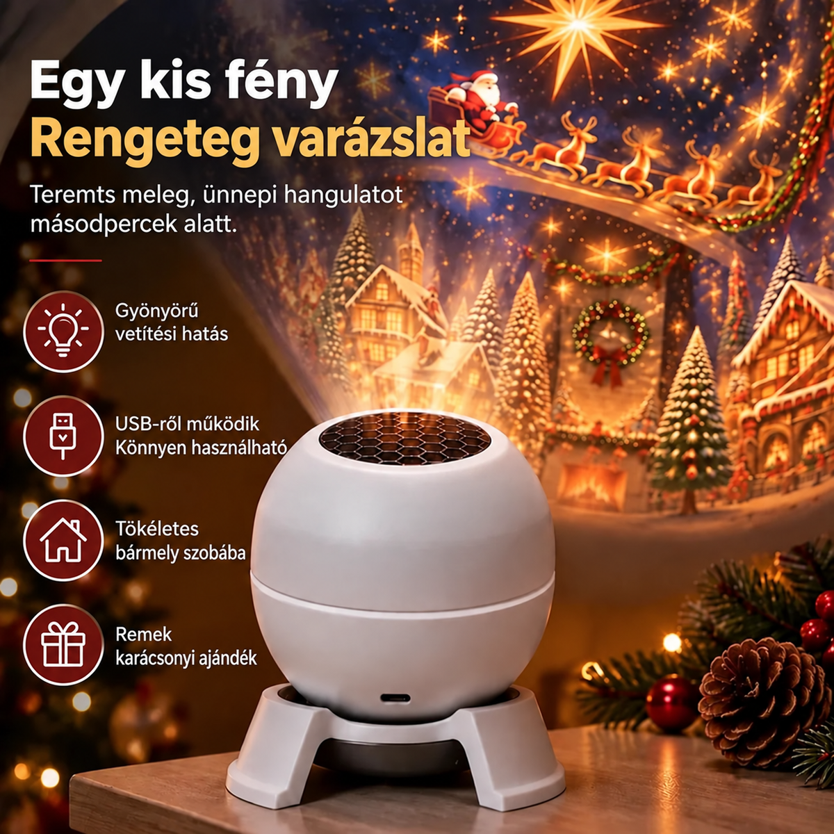 🎅🎁7 Varázsolj karácsonyi mesevilágot bármelyik helyiségbe – Ünnepi vetítős éjszakai fény