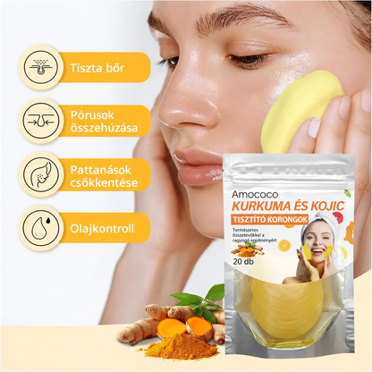 🍋Kurkuma + kojinsav tisztítókorongok, 🧼✨ mélytisztító hatással és ragyogást fokozó napi bőrápolási formulával 🍋