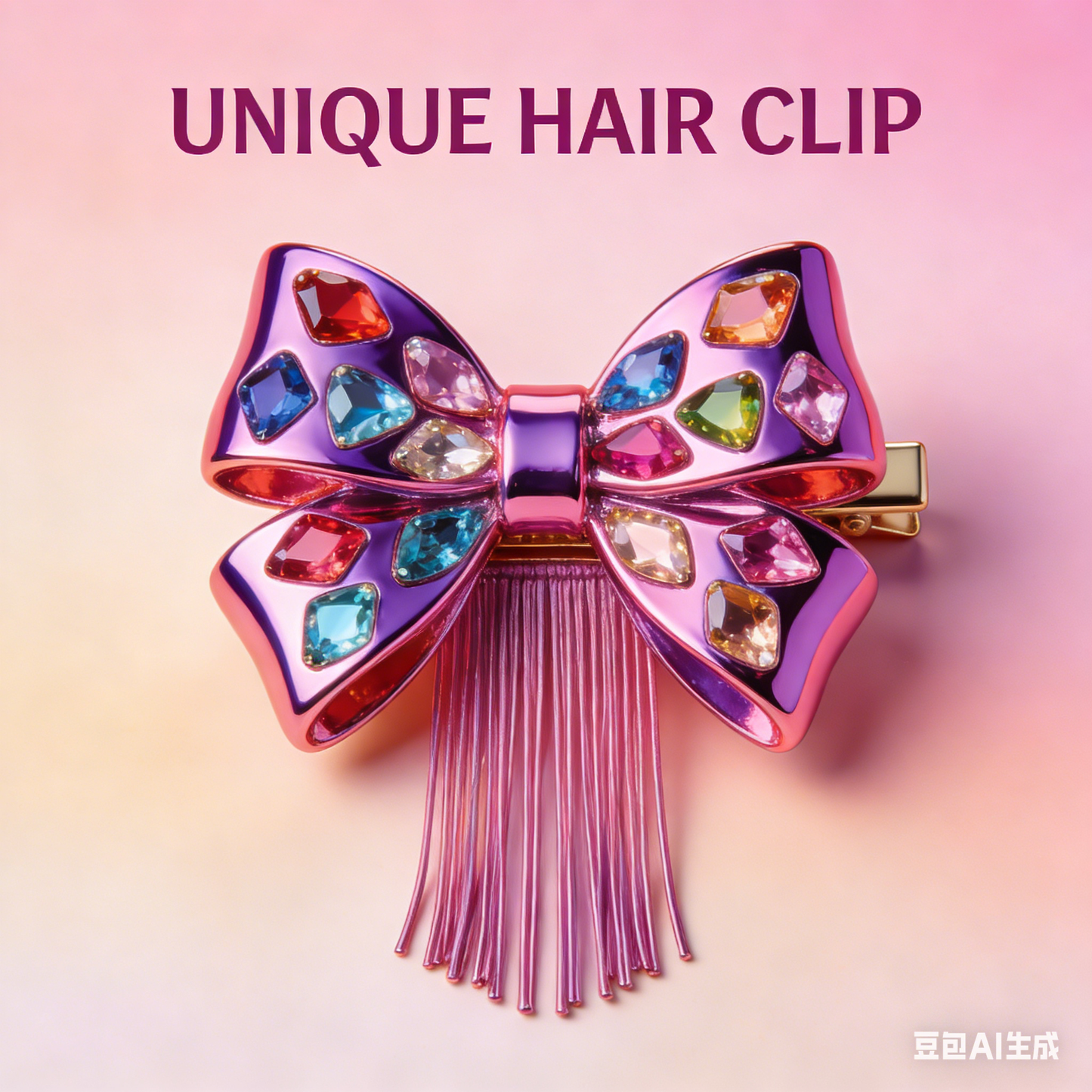 AI-Generated Irregular Geometric Mosaic Jaw Clip – Holographic Crystal Inlay & Angular Metal Frame Exclusive One-of-a-Kind Hair Accessory