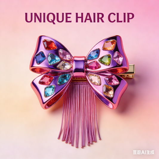 AI-Generated Irregular Geometric Mosaic Jaw Clip – Holographic Crystal Inlay & Angular Metal Frame Exclusive One-of-a-Kind Hair Accessory