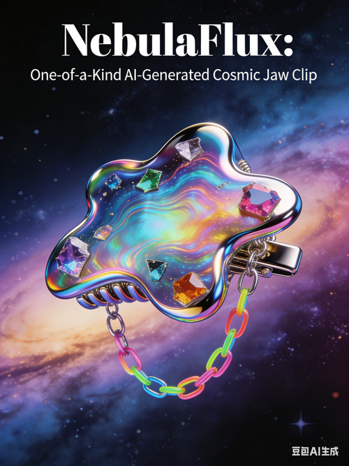 NebulaFlux Swirling Cosmic Jaw Clip – AI-Exclusive Liquid Holographic Frame with Irregular Gem & Neon Chain (One-of-a-Kind)