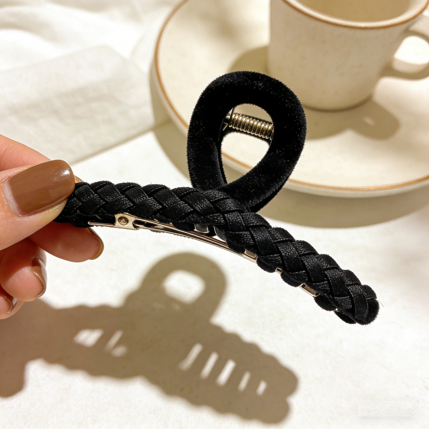 Cute Black Flocked Bangs Hair Clip | Women's Alice Braided Fashion Barrettes