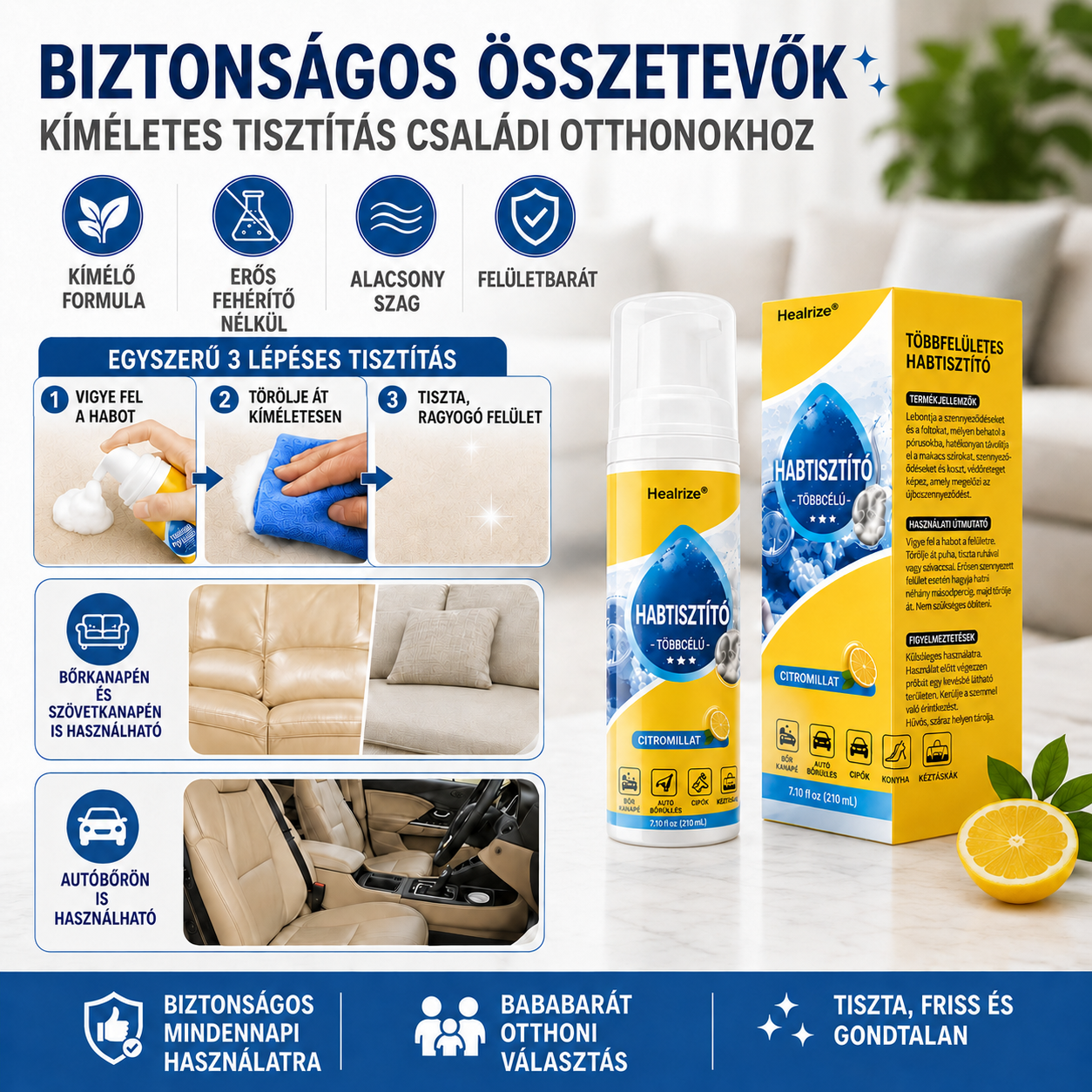 Healrize® 4 az 1-ben multienzimes habtisztító | Mélytisztító hab autóbelsőhöz, kanapéhoz, konyhához és fürdőszobához🐔🐶1
