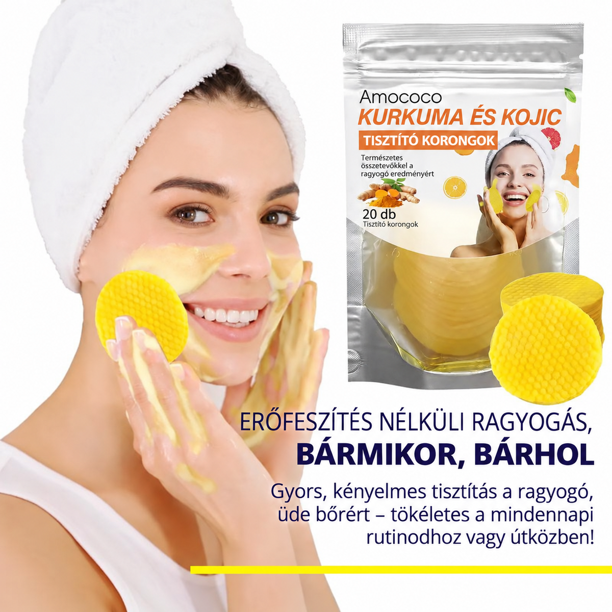 🍋Kurkuma + kojinsav tisztítókorongok, 🧼✨ mélytisztító hatással és ragyogást fokozó napi bőrápolási formulával 🍋