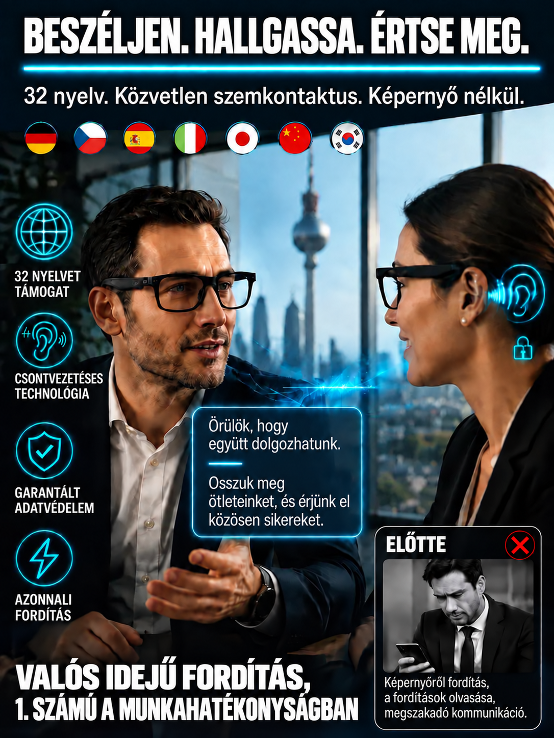 💗Okosszemüvegek zoommal,📶👓 fotokromatikus lencsékkel és valós idejű mesterséges intelligencia általi fordítási képességekkel💗