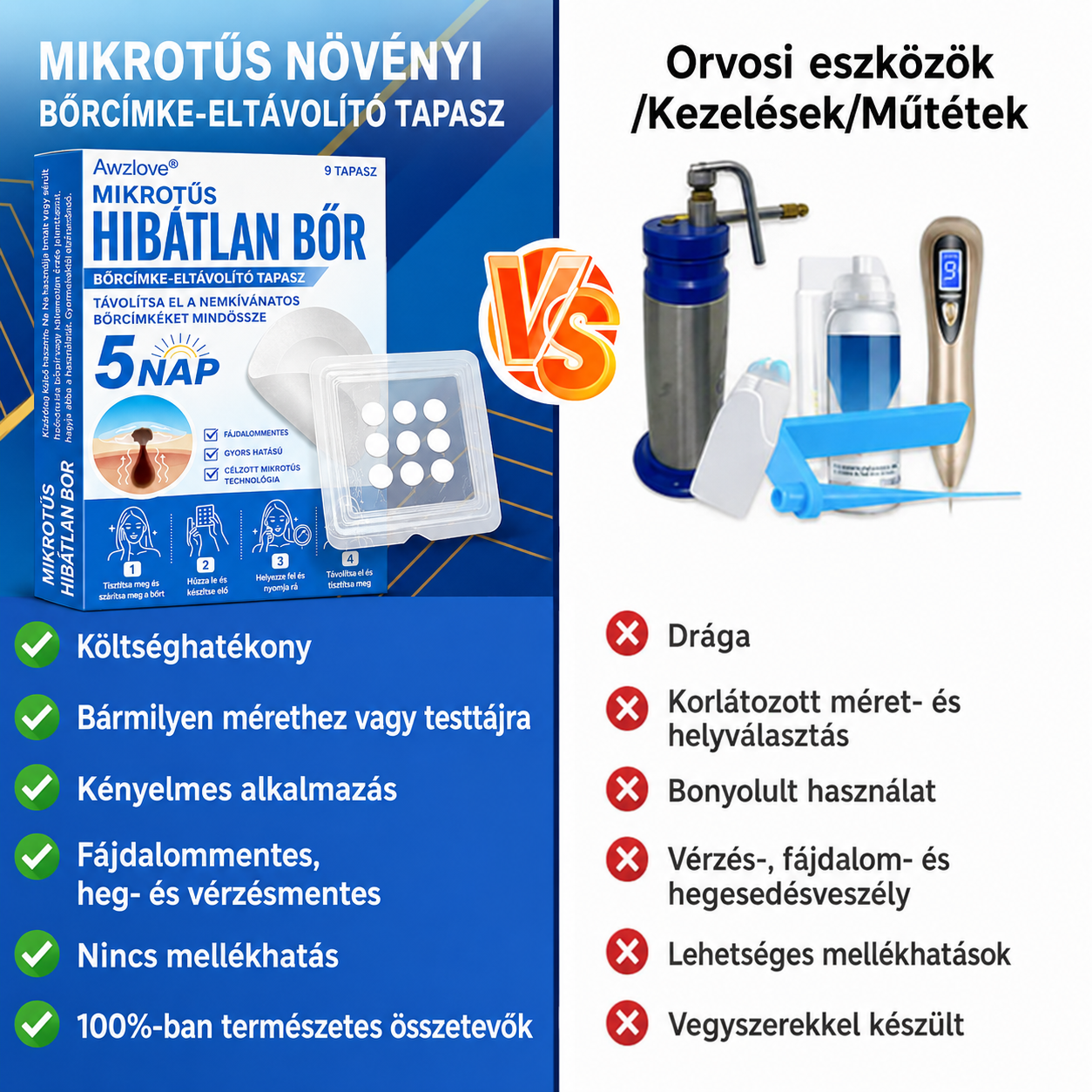 Awzlove® 2 az 1-ben mikrotűs és hidrokolloid tapasz | Kiemelkedő anyajegyek, pattanások, lapos szemölcsök és bőrkinövések eltávolítója | Javítja a ráncokat, hegeket és bőrhibákat | Láthatatlan csillag alakú pattanástapaszok arcra és testre | 🎁🎁8