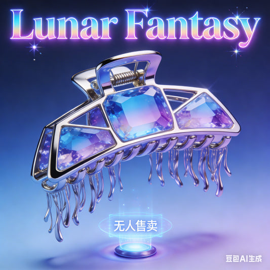 Cyberpunk Crystal Bloom AI Hairpin – Iridescent Neon Geometric Statement Clamp with Floating Light Beads