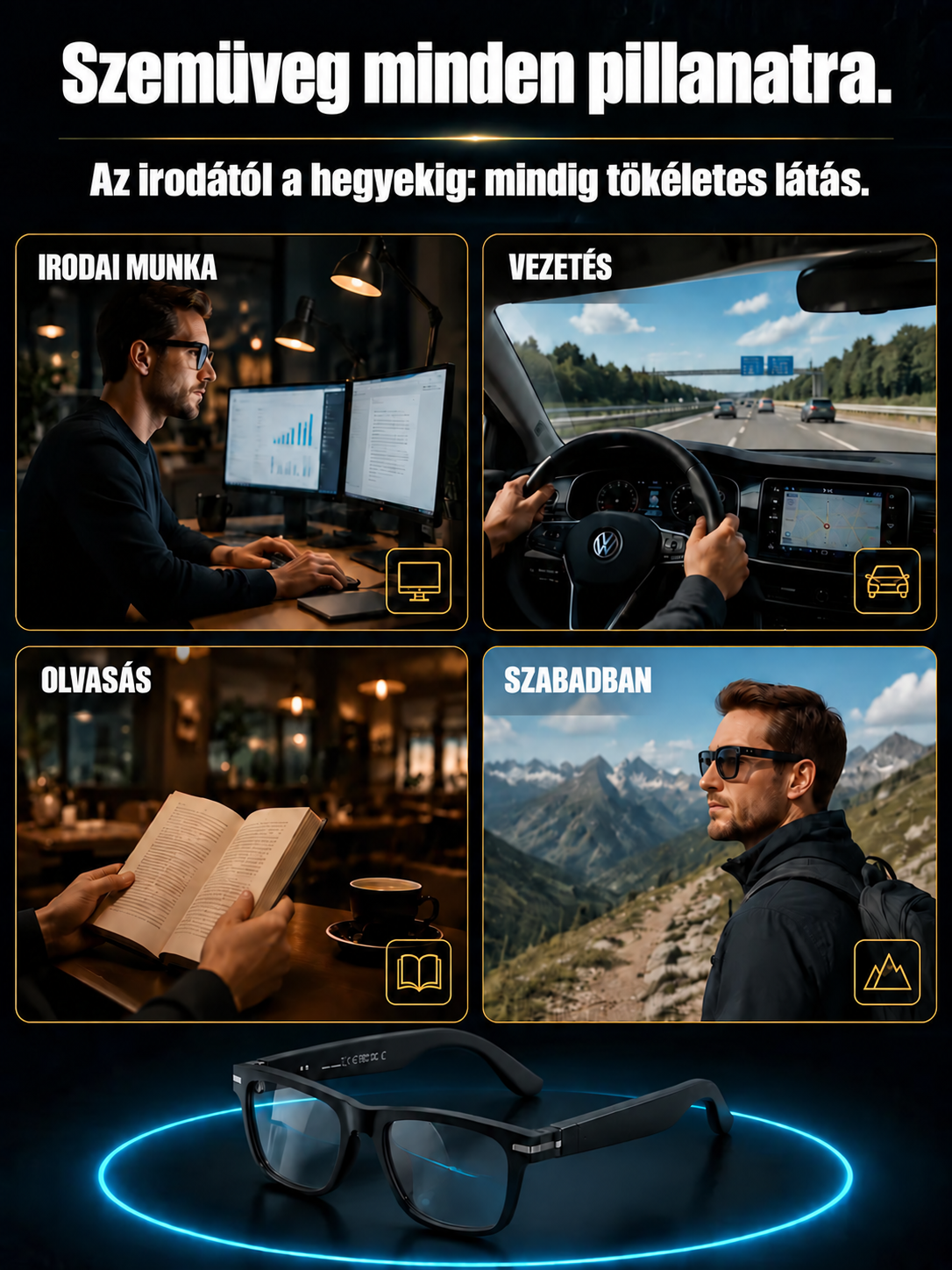 💗Okosszemüvegek zoommal,📶👓 fotokromatikus lencsékkel és valós idejű mesterséges intelligencia általi fordítási képességekkel💗