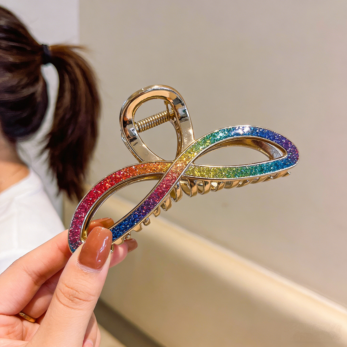 13cm Oversized Shiny Colorful Cross Hair Claw | Women Girls Elegant Non-slip Shark Clip for Ponytails