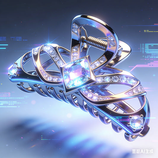 Cyber Nexus Prism Hair Claw – Exclusive Interwoven Chrome Crystal Statement Clip